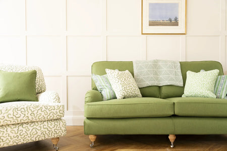 label:Large Sofa in Linwood Lana Cactus and Edith chair in Linwood Scrunched Maze